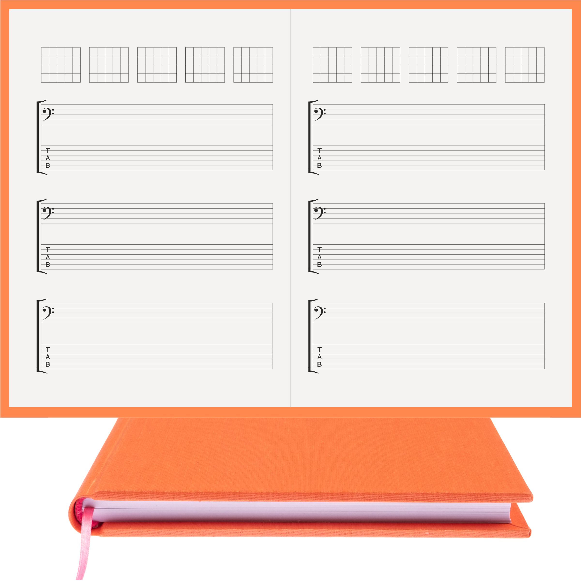 Gitar Nota Defteri Fa ve Tab Anahtarlı Akortlu Nota Kağıdı - Hakiki Cilt Bezi