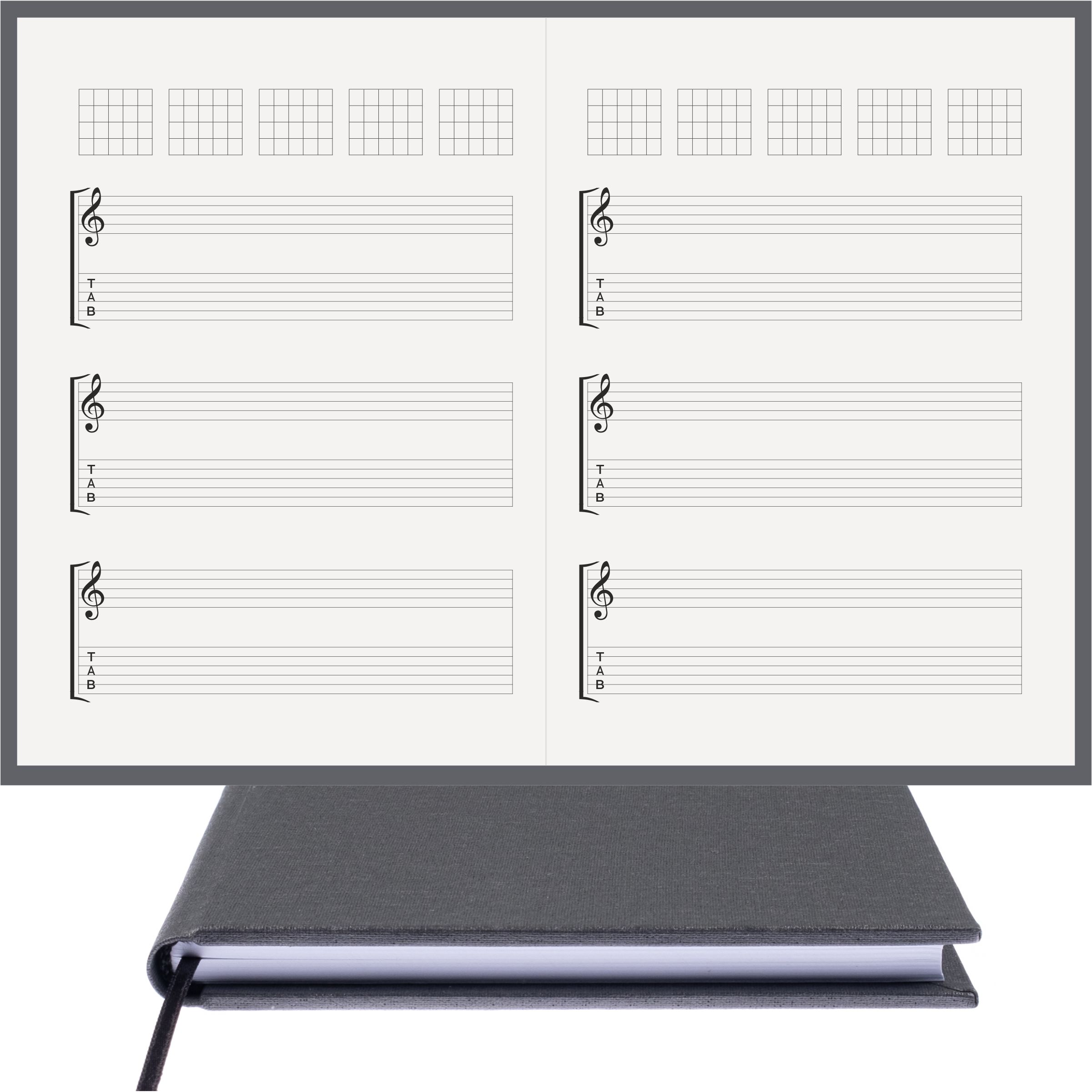 Gitar Nota Defteri Sol ve Tab Anahtarlı Akortlu Nota Kağıdı - Hakiki Cilt Bezi