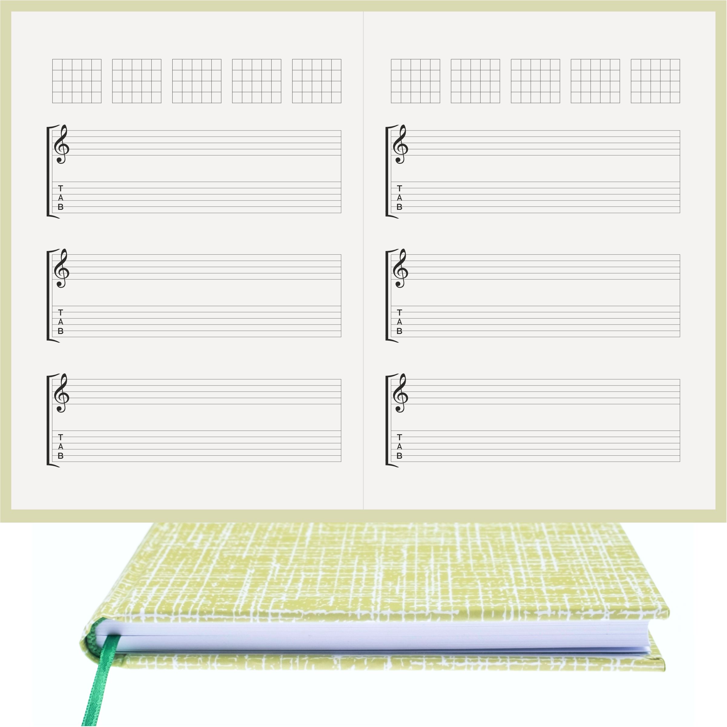 Gitar Nota Defteri Sol ve Tab Anahtarlı Akortlu Nota Kağıdı  – Kuşe Kağıt Ciltli