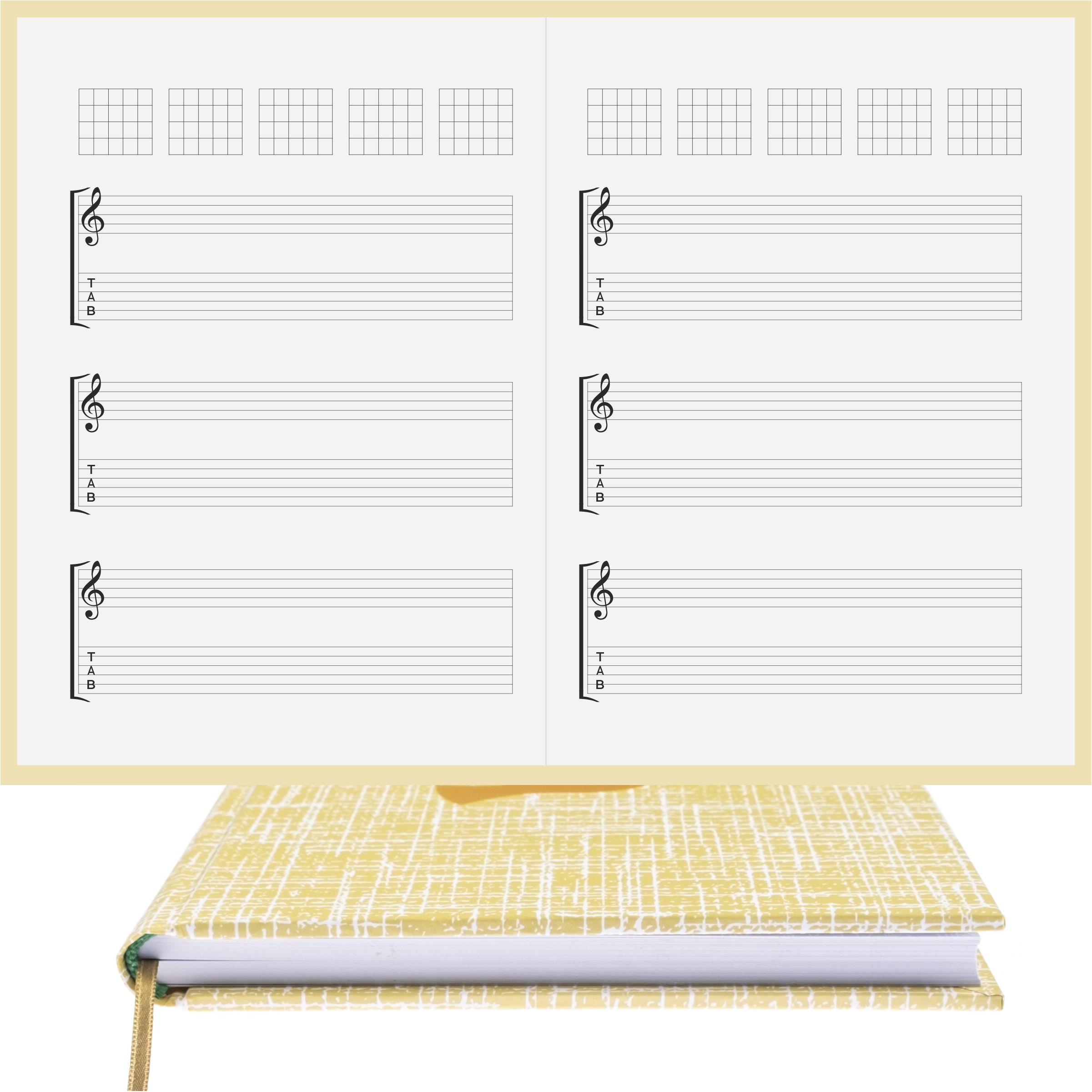 Gitar Nota Defteri Sol ve Tab Anahtarlı Akortlu Nota Kağıdı  – Kuşe Kağıt Ciltli