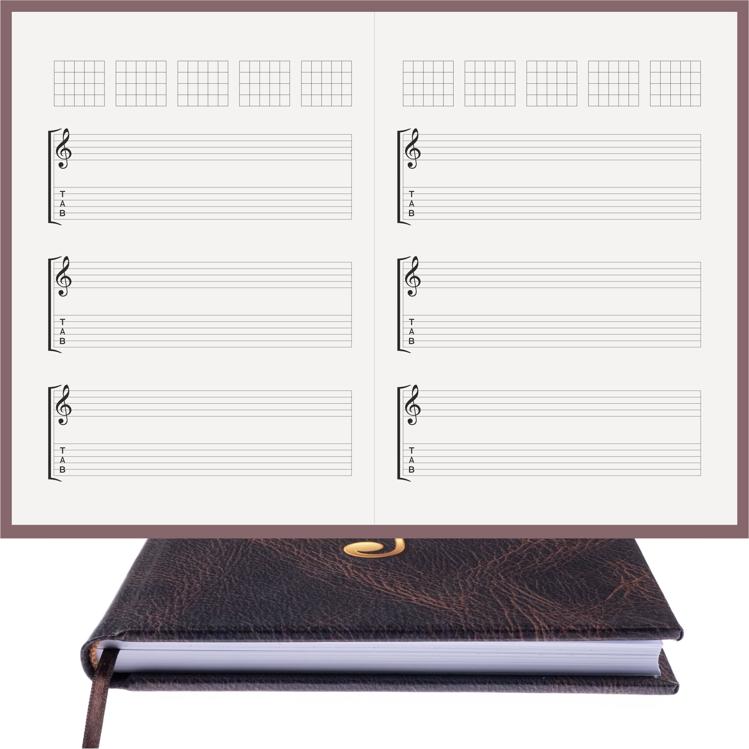 Gitar Nota Defteri Sol ve Tab Anahtarlı Akortlu Nota Kağıdı  – Kuşe Kağıt Ciltli