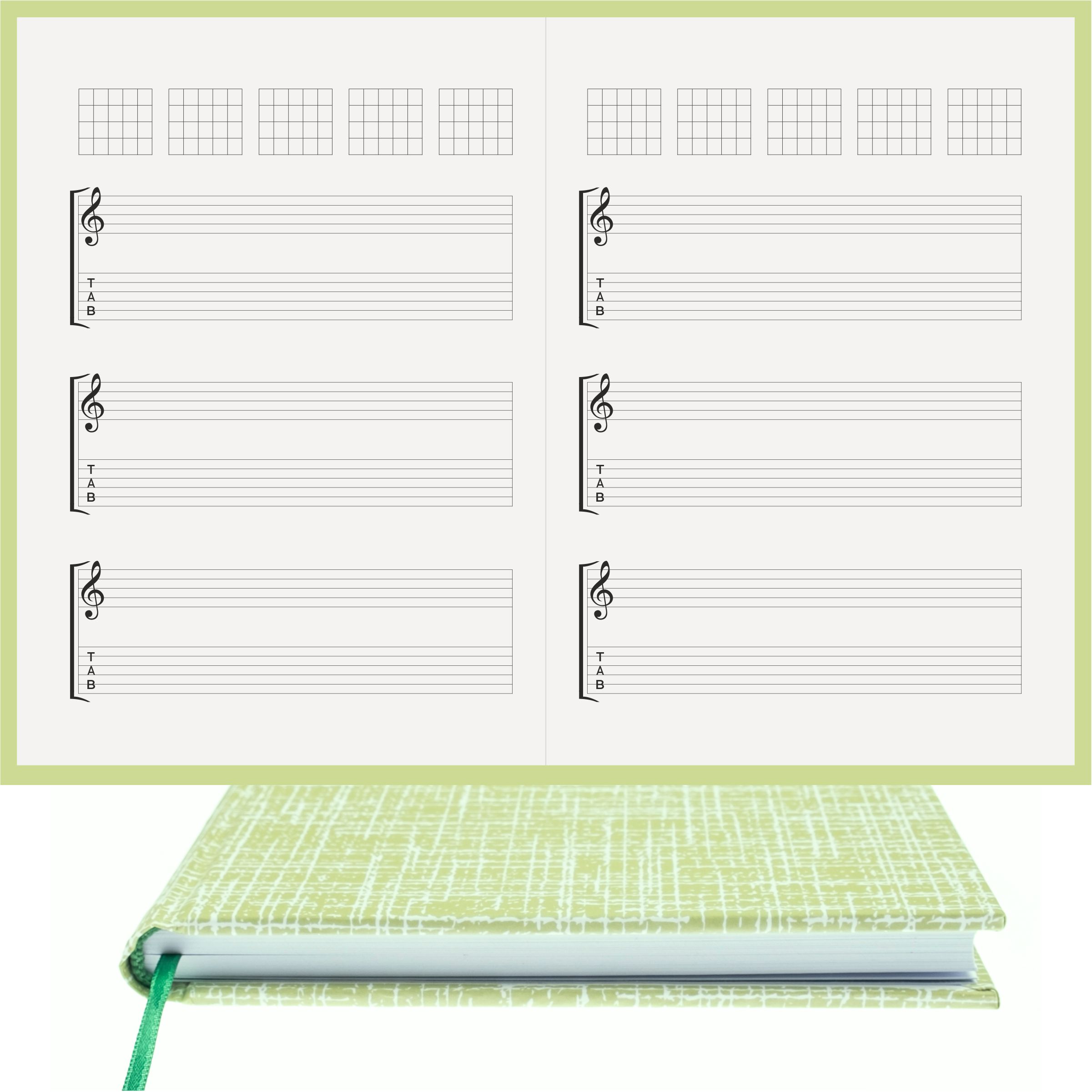 Gitar Nota Defteri Sol ve Tab Anahtarlı Akortlu Nota Kağıdı  – Kuşe Kağıt Ciltli