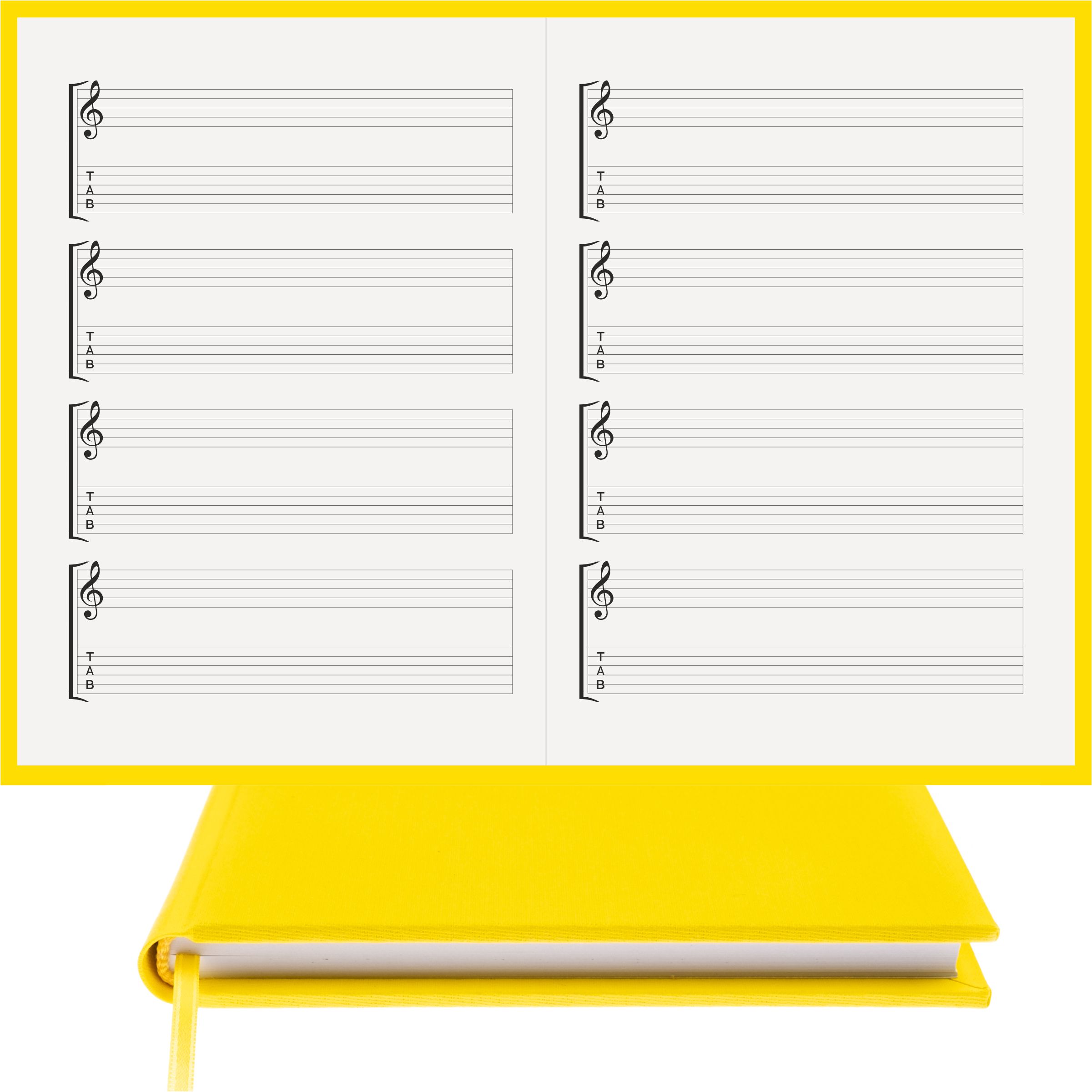 Gitar Müzik Nota Defteri Soll ve Tab Anahtarlı Nota Kağıdı - Hakiki Cilt Bezi Ciltli