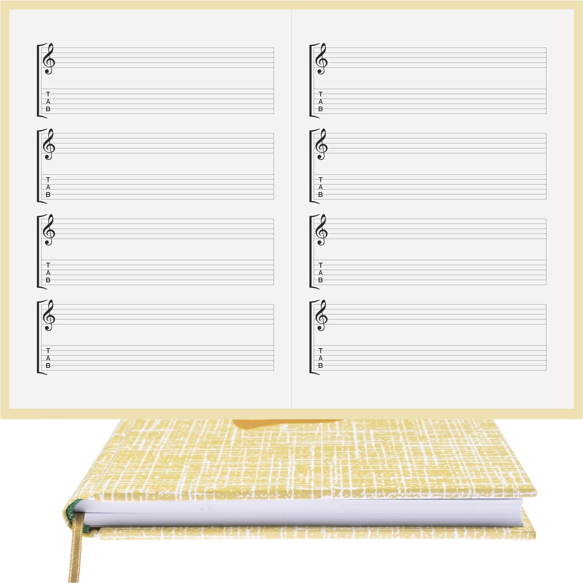 Gitar Müzik Nota Defteri Soll ve Tab Anahtarlı Nota Kağıdı  – Kuşe Kağıt Ciltli