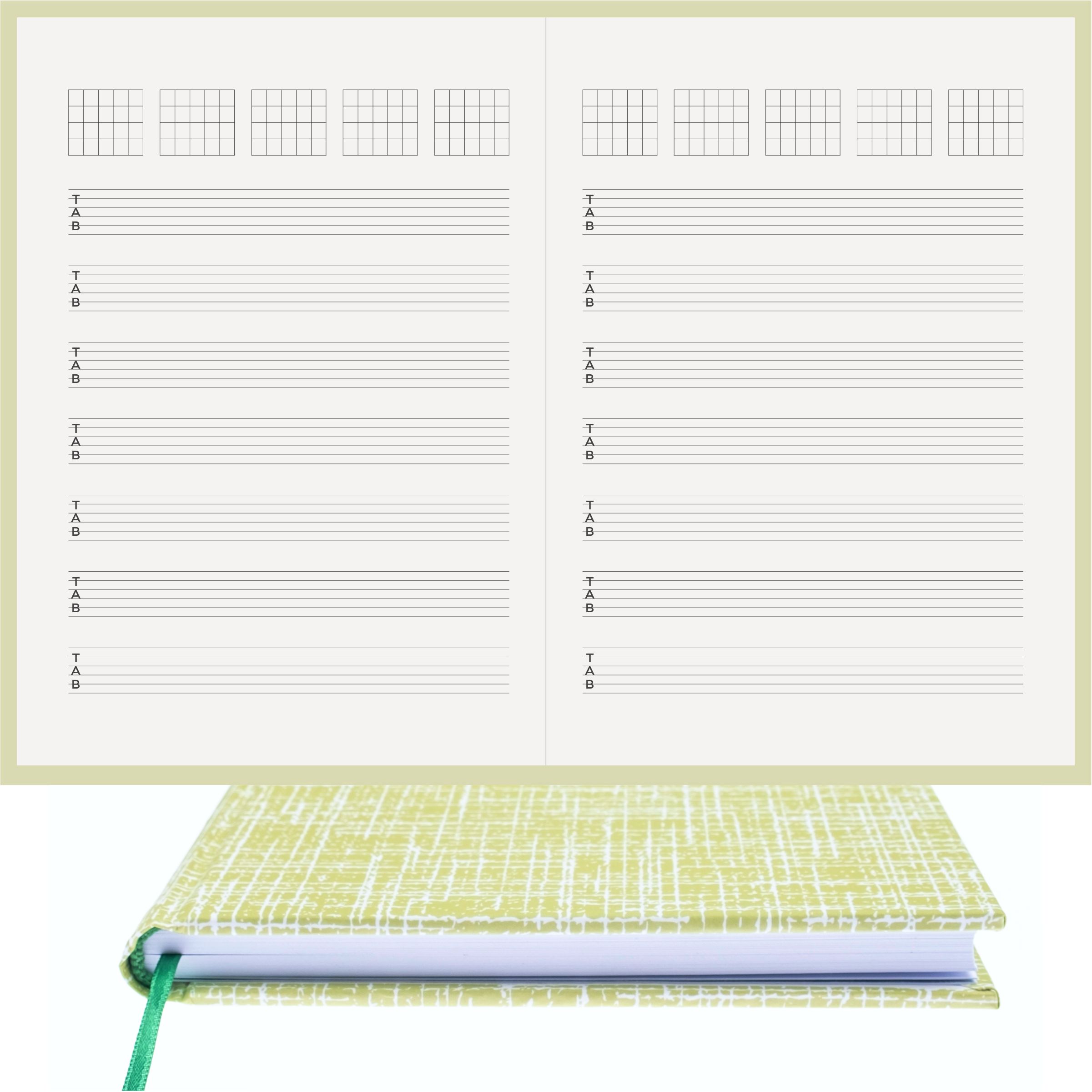 Gitar Müzik Nota Defteri Tab Anahtarlı Akortlu Nota Kağıdı  – Kuşe Kağıt Ciltli