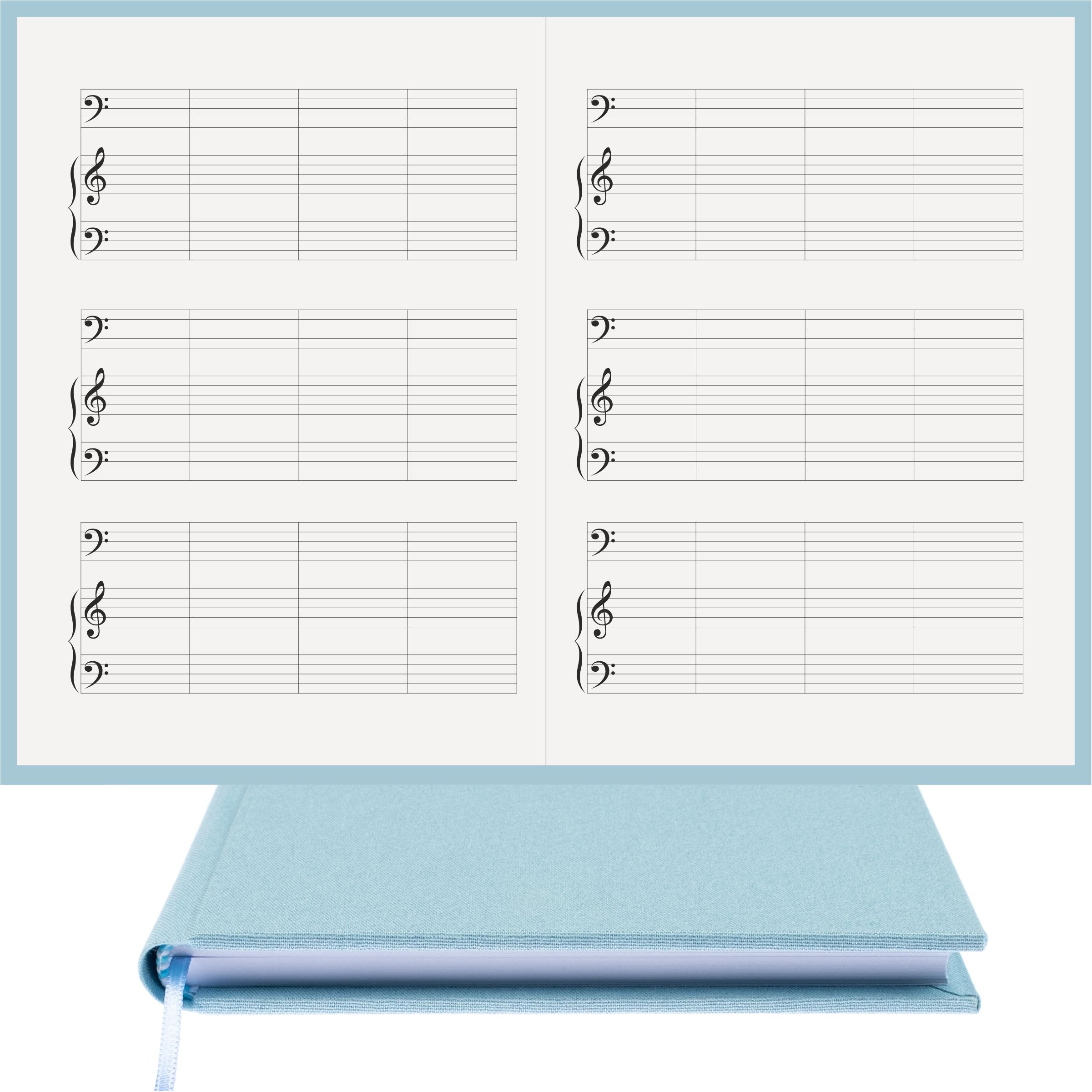 Piyano Müzik Nota Defteri - Fa Sol Fa Anahtarlı Kesik Çizgili – Viskon Kumaş