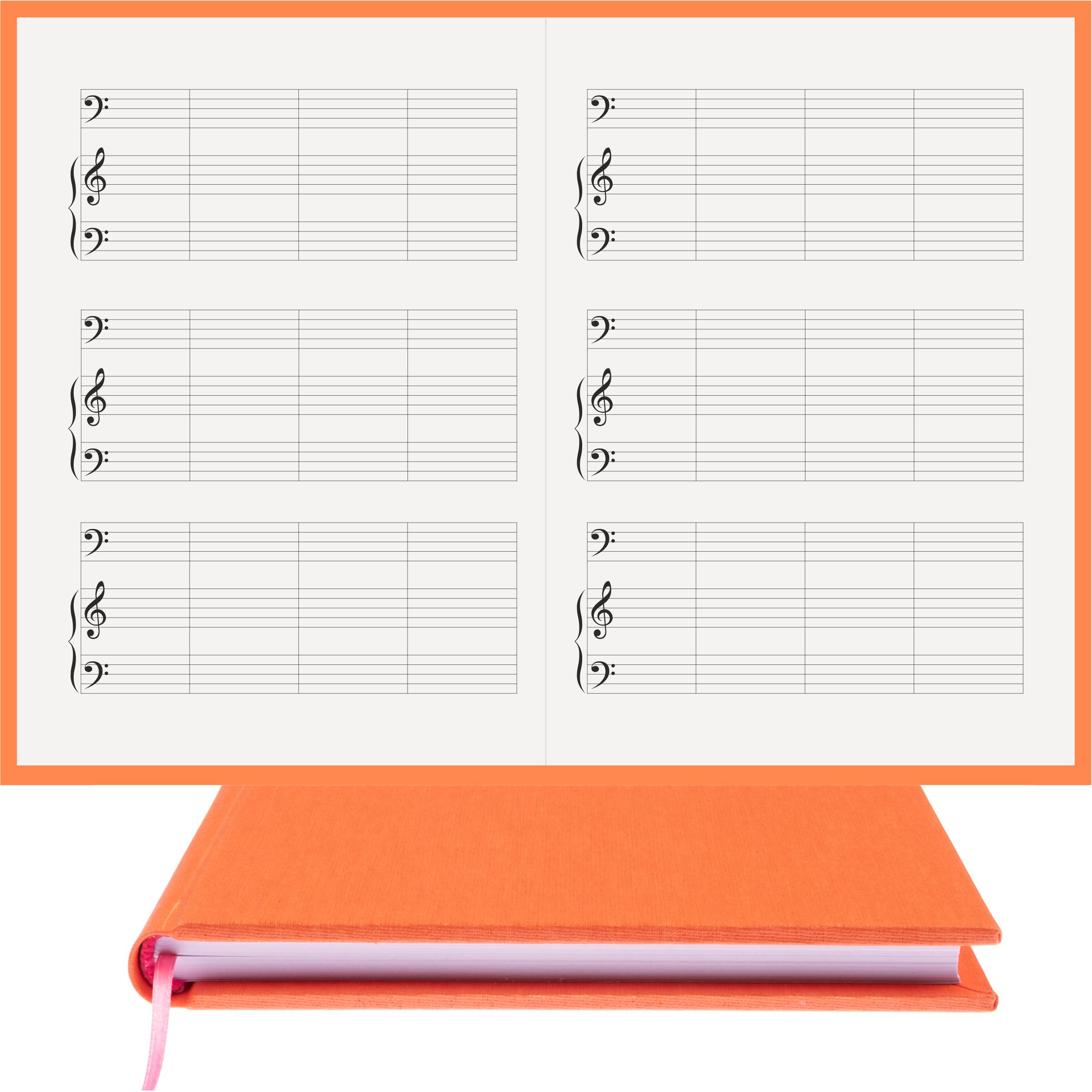 Piyano Müzik Nota Defteri - Fa Sol Fa Anahtarlı Kesik Çizgili - Hakiki Cilt Bezi