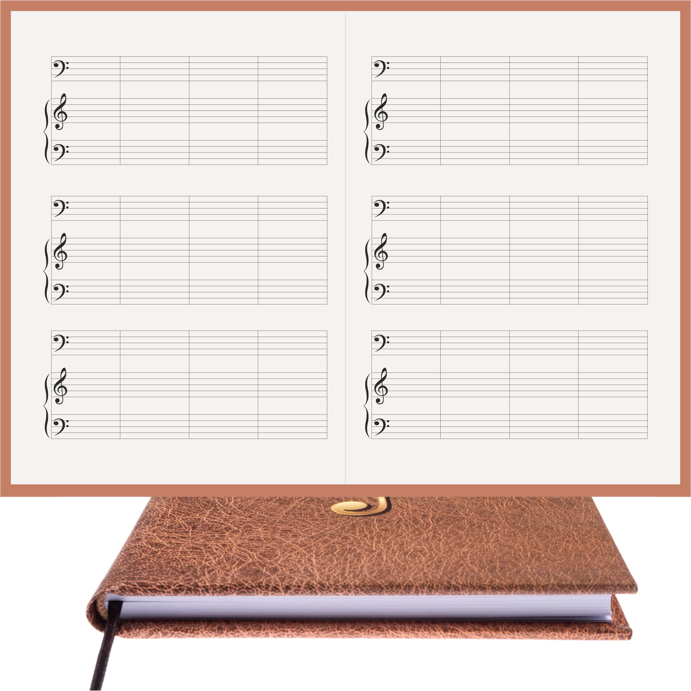 Piyano Müzik Nota Defteri - Fa Sol Fa Anahtarlı Kesik Çizgili – Kuşe Kağıt Ciltli