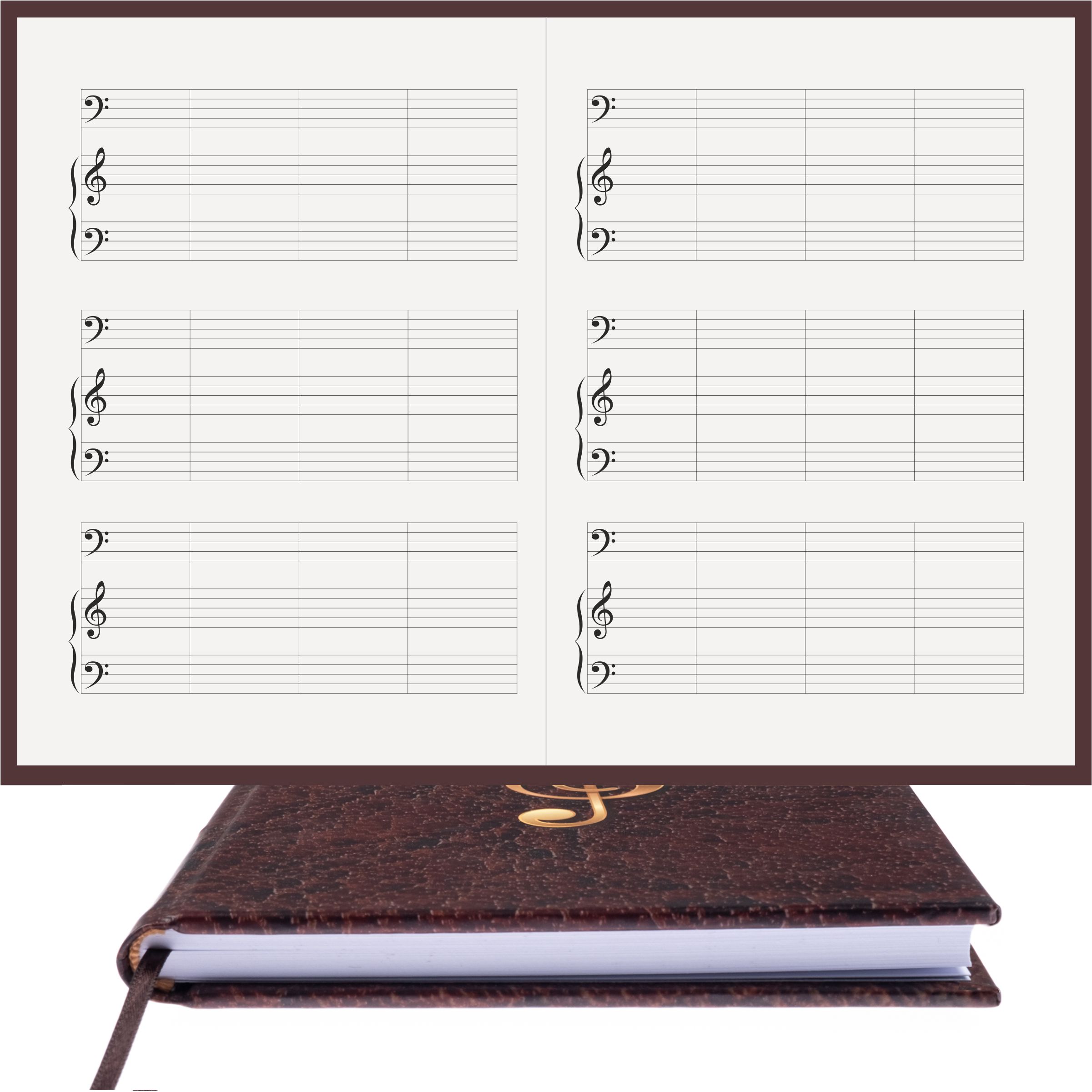 Piyano Müzik Nota Defteri - Fa Sol Fa Anahtarlı Kesik Çizgili – Kuşe Kağıt Ciltli