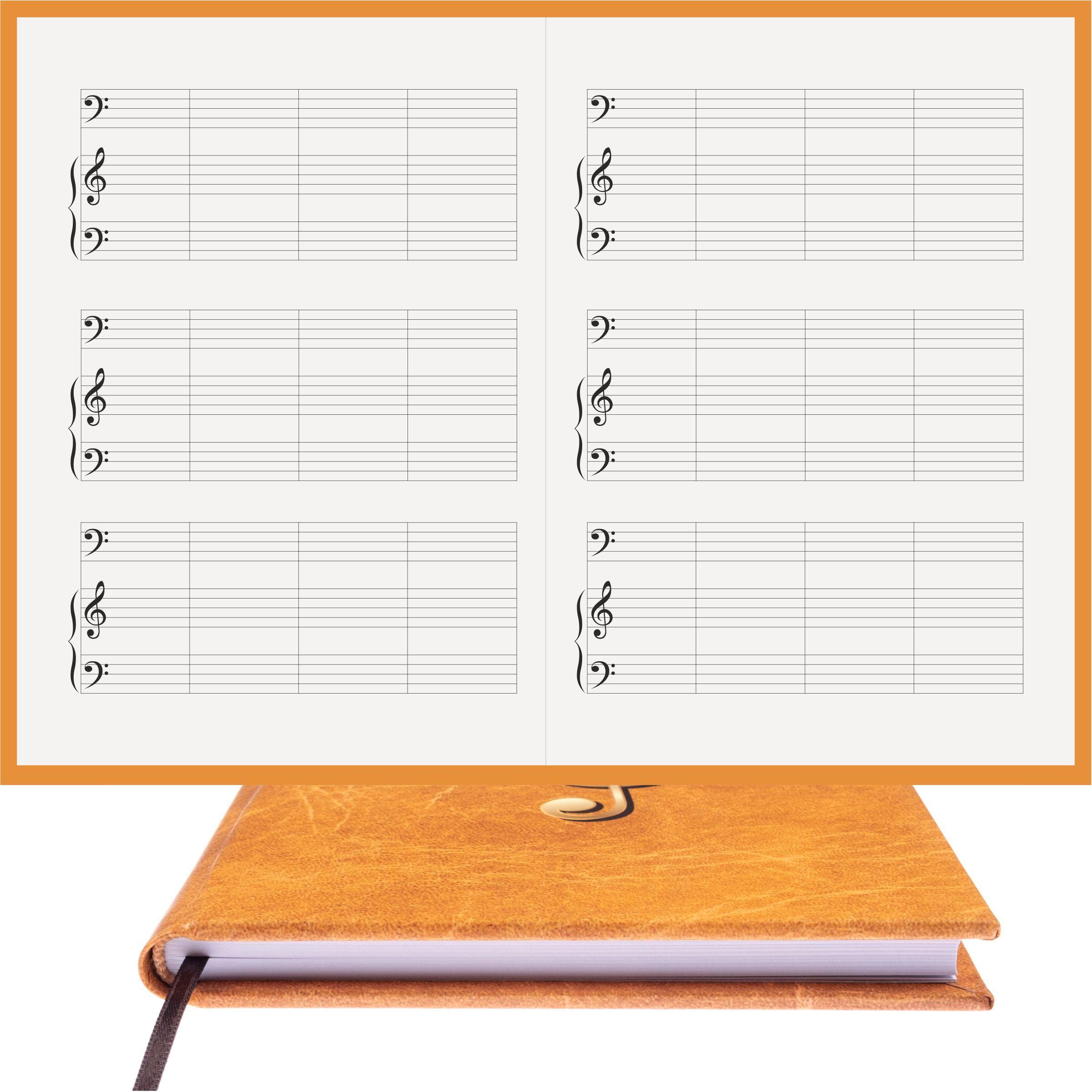 Piyano Müzik Nota Defteri - Fa Sol Fa Anahtarlı Kesik Çizgili – Kuşe Kağıt Ciltli