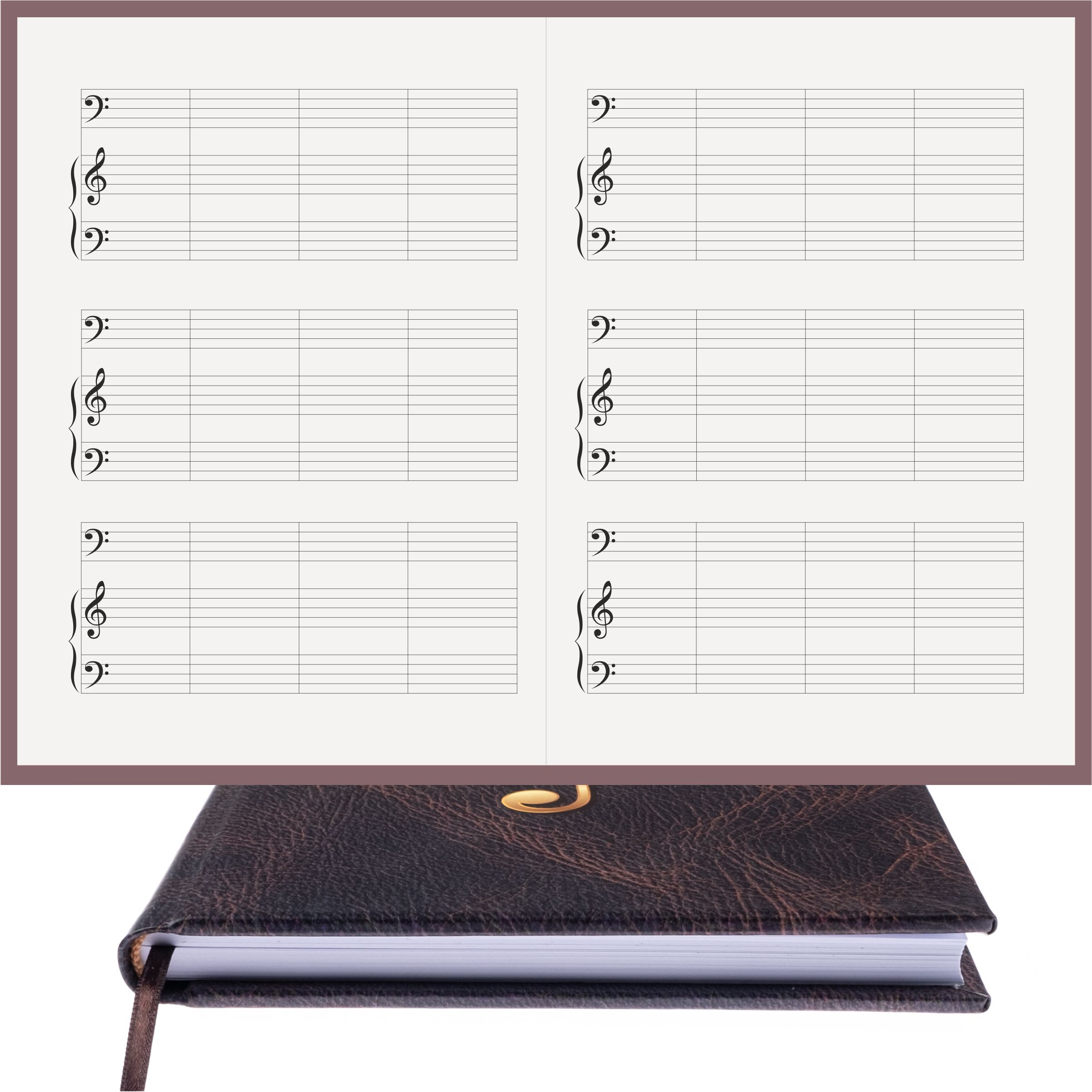 Piyano Müzik Nota Defteri - Fa Sol Fa Anahtarlı Kesik Çizgili – Kuşe Kağıt Ciltli