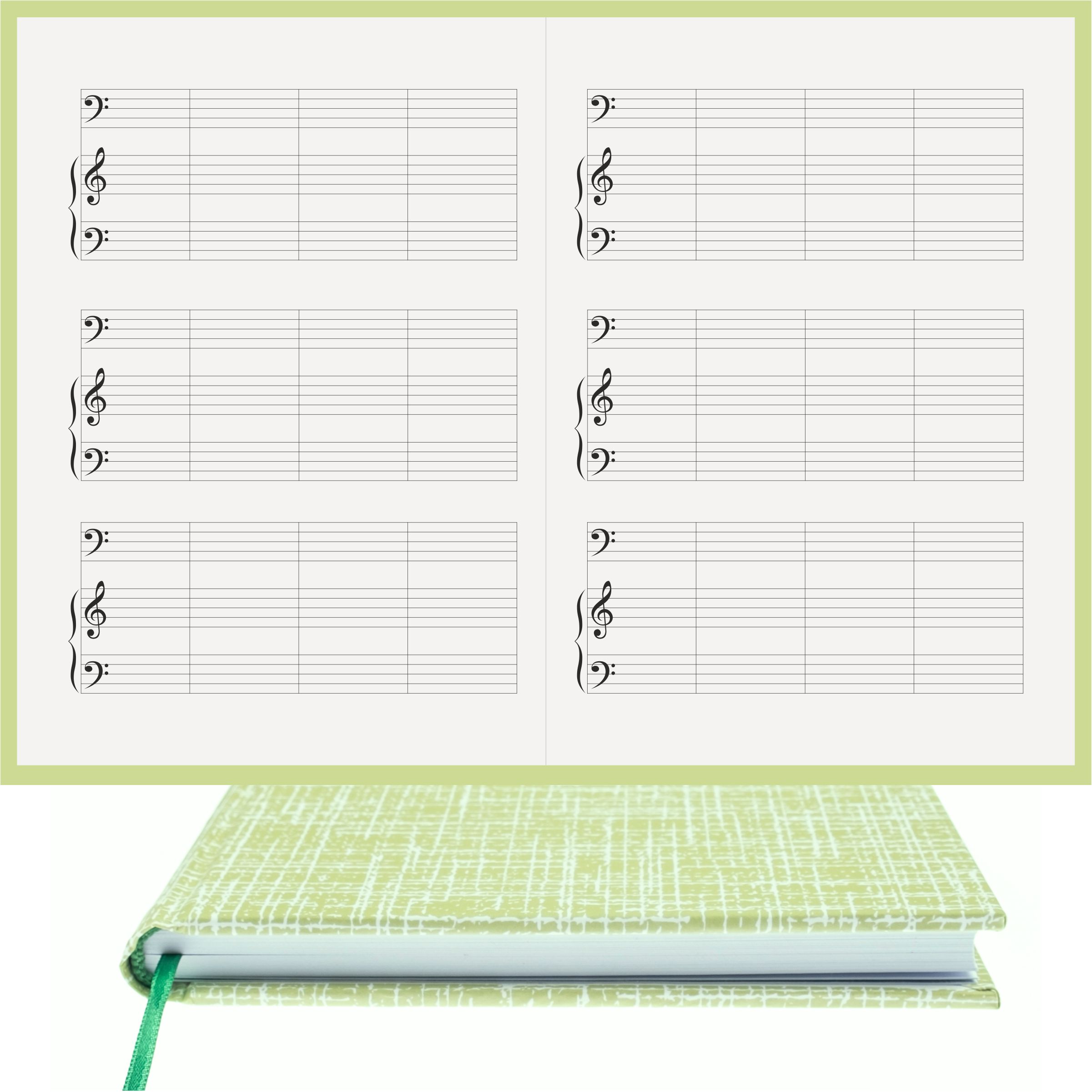 Piyano Müzik Nota Defteri - Fa Sol Fa Anahtarlı Kesik Çizgili – Kuşe Kağıt Ciltli