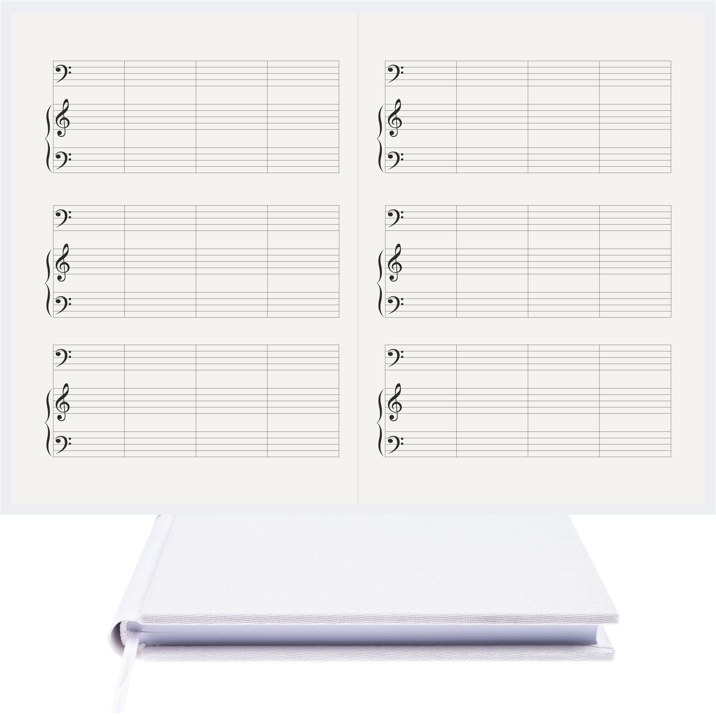 Piyano Müzik Nota Defteri - Fa Sol Fa Anahtarlı Kesik Çizgili – Viskon Kumaş
