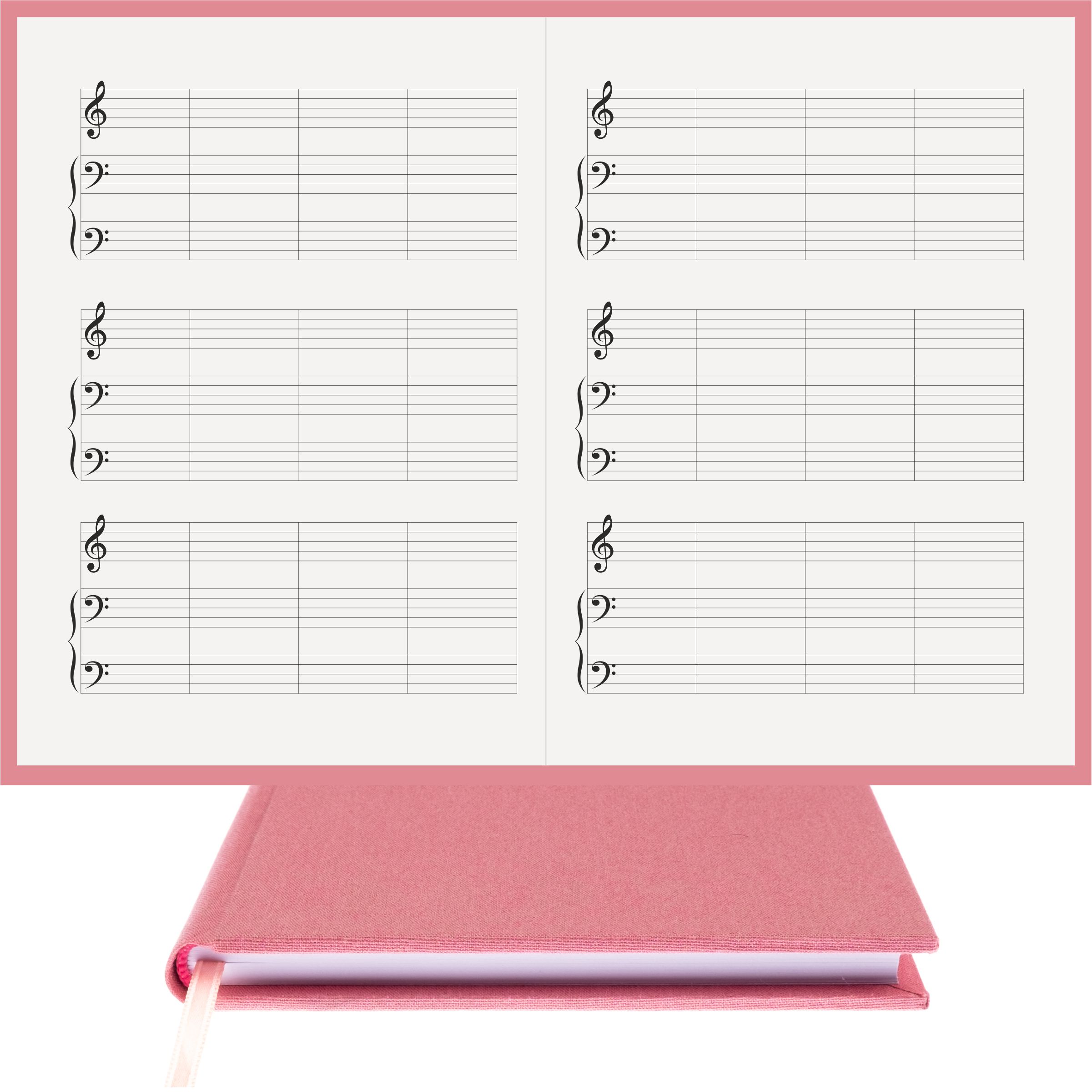 Piyano Nota Defteri - Sol Fa Fa Anahtarlı Kesik Çizgili – Viskon Kumaş