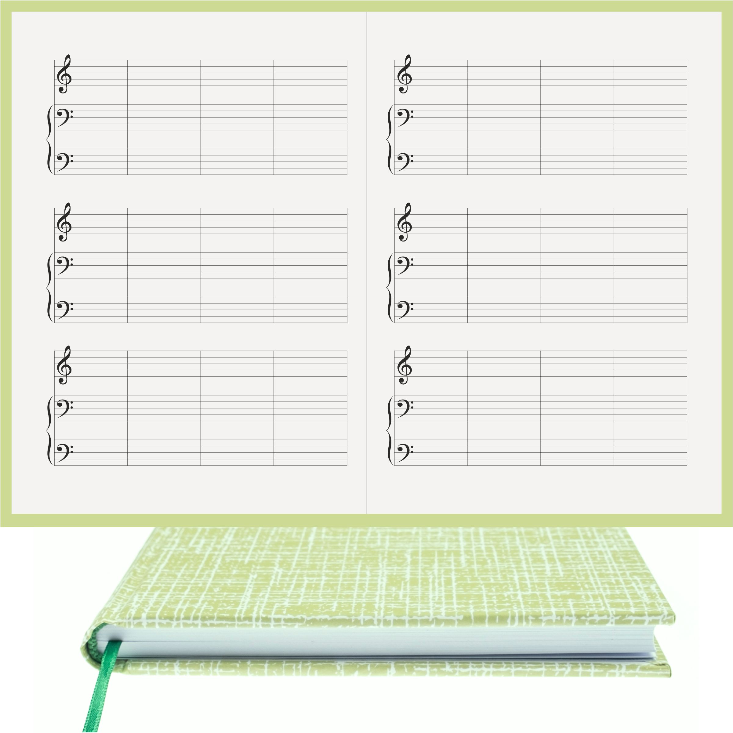 Piyano Nota Defteri - Sol Fa Fa Anahtarlı Kesik Çizgili – Kuşe Kağıt Ciltli