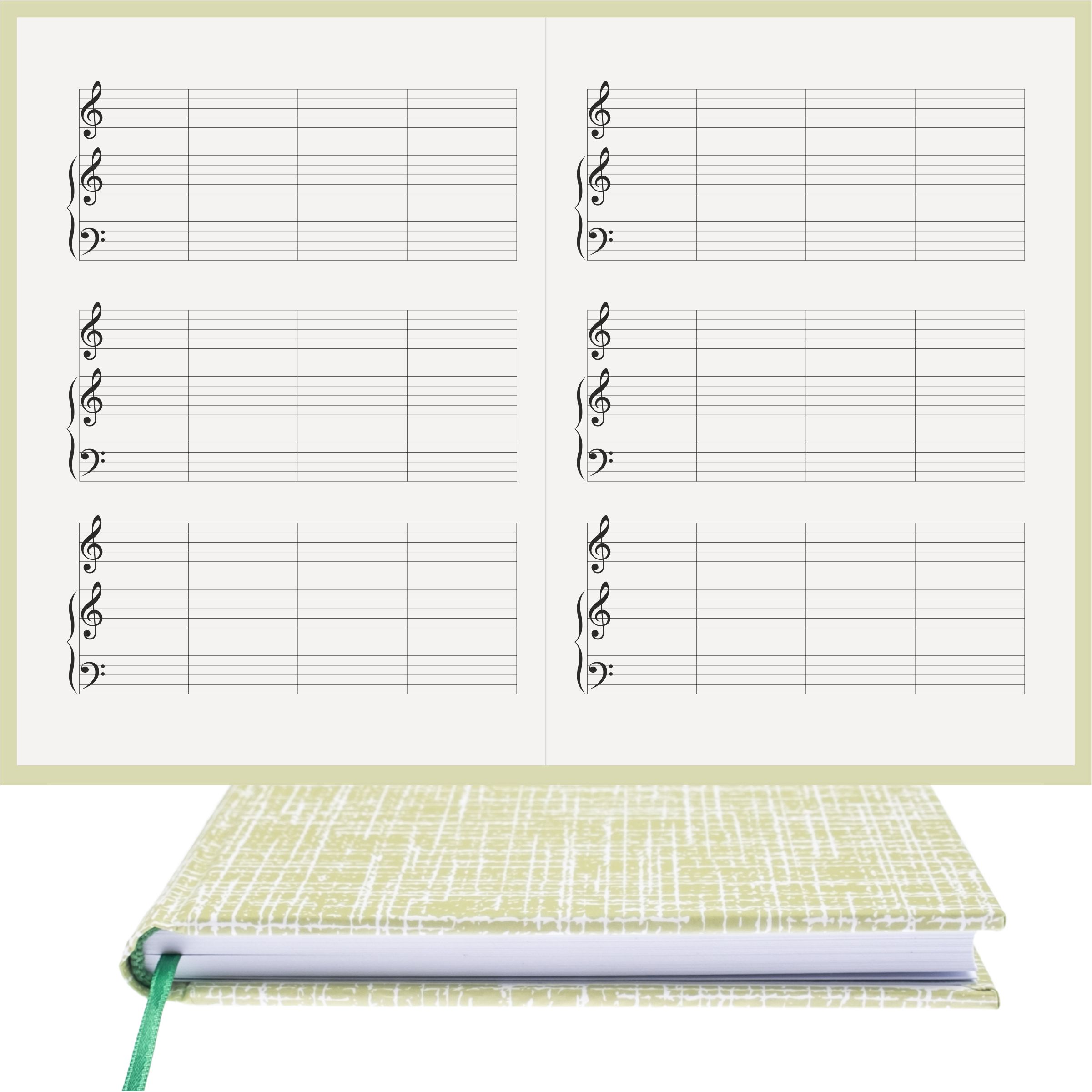 Piyano Müzik Nota Defteri - Sol Sol Fa Anahtarlı Kesik Çizgili – Kuşe Kağıt Ciltli