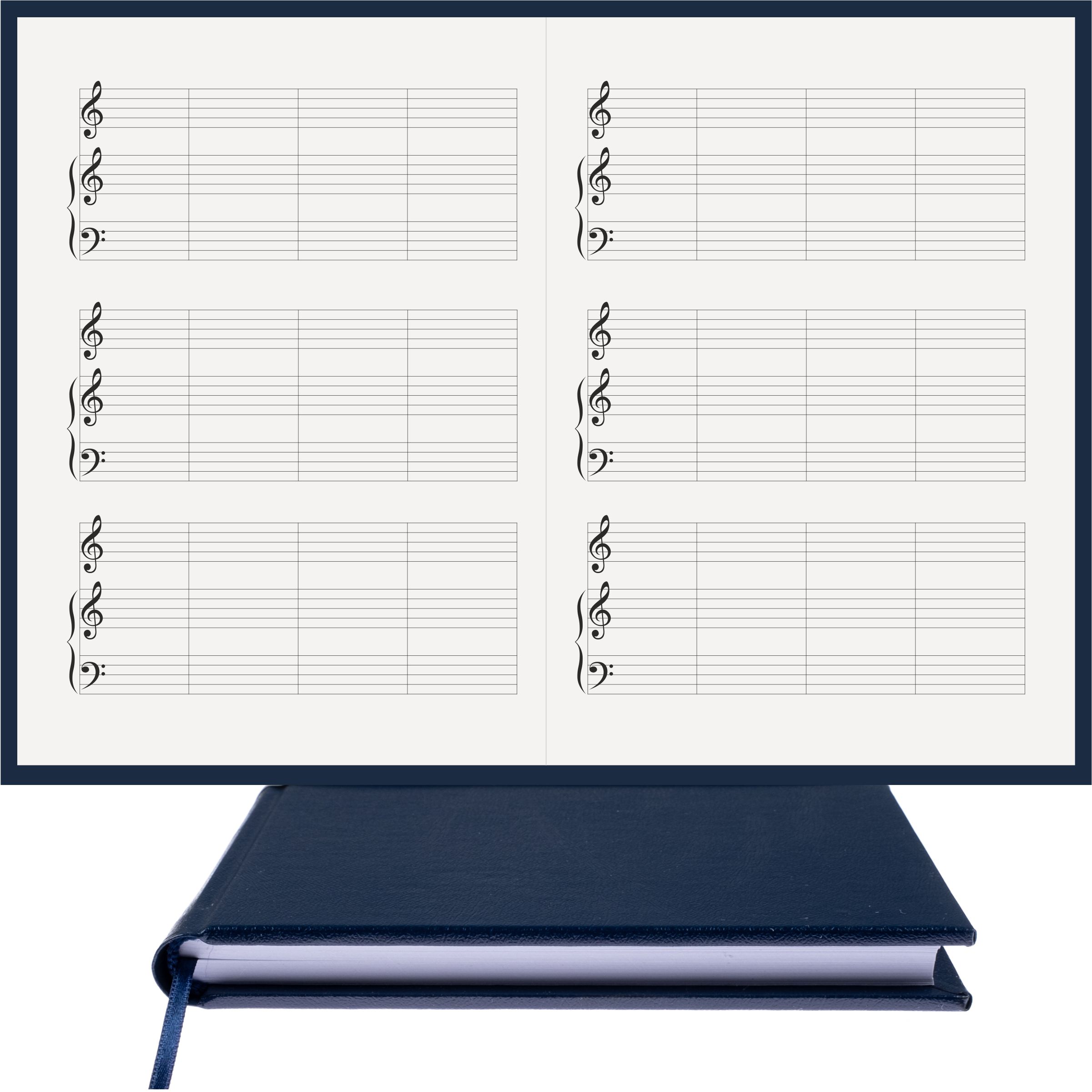Piyano Müzik Nota Defteri - Sol Sol Fa Anahtarlı Kesik Çizgili – Termo Deri