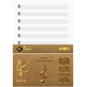 Gitar Nota Kağıdı (Asa ve Tabla-Bas Nota Anahtarı) 2 li Sistem, 5 Çıtalı, 4 Satır